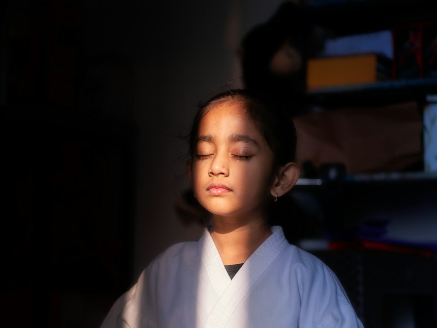 Girl meditating with her eyes closed
