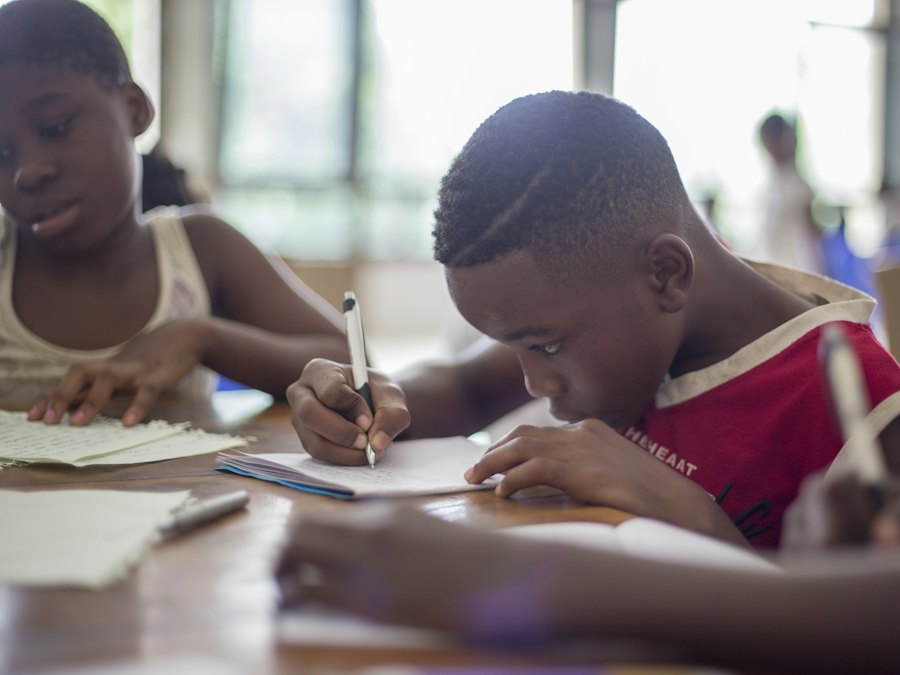 Children doing homework at a table